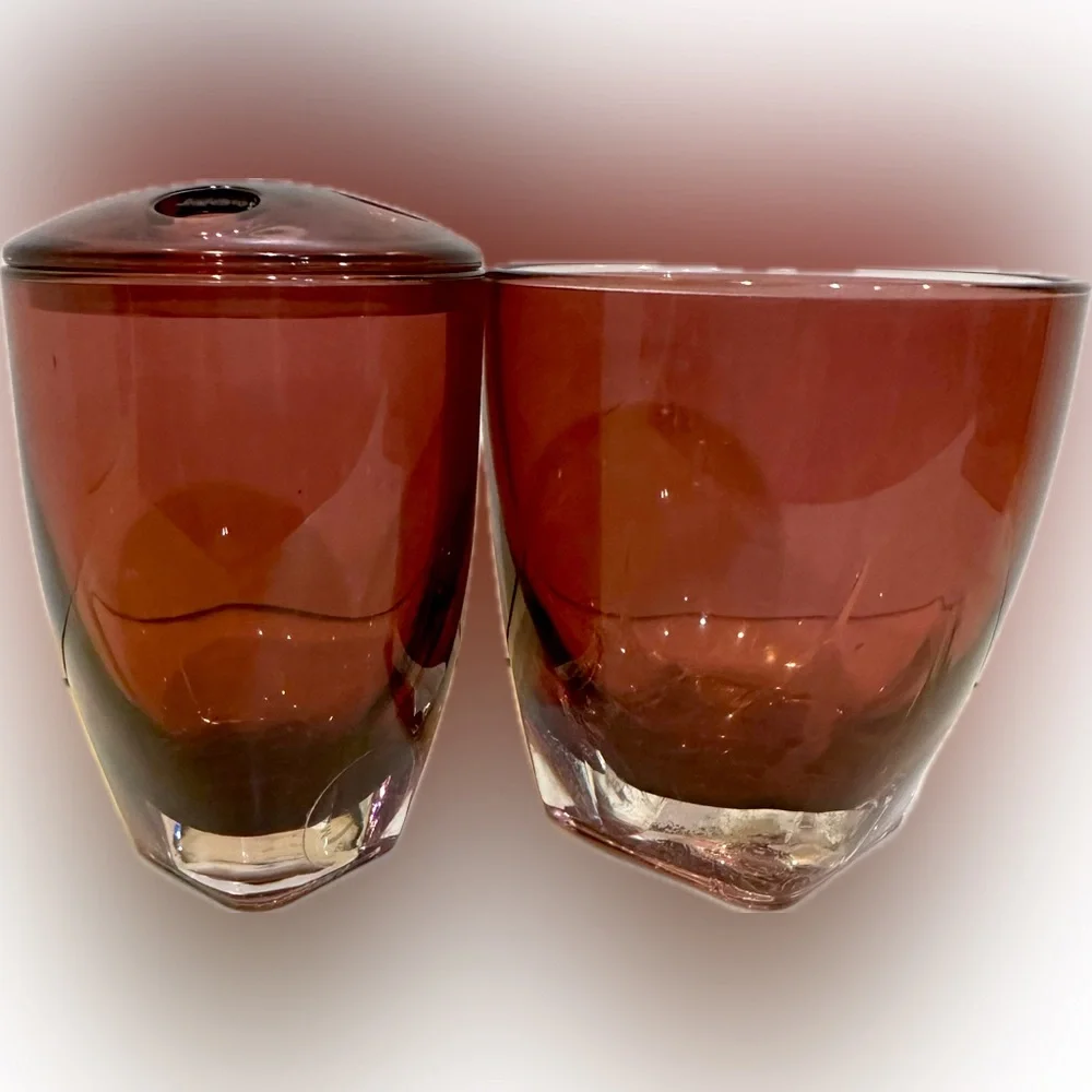 VTG CRANBERRY PURPLE ACRYLIC APOTHECARY TOOTHBRUSH HOLDER TUMBLER SET FLAWED 4”